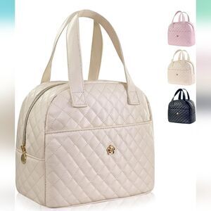 Womens Ivory Chanel Pattern Lunch Tote Bag Insulated Cooler Travel Career NWT